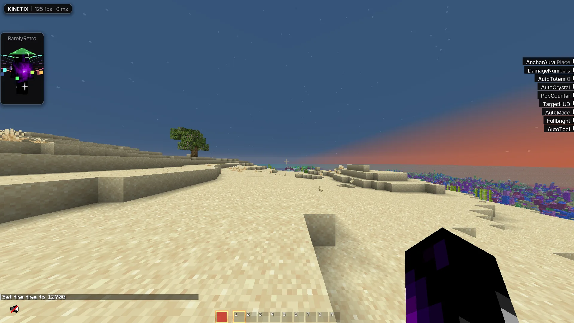 In-game HUD with the Kinetix watermark, player model and module list
