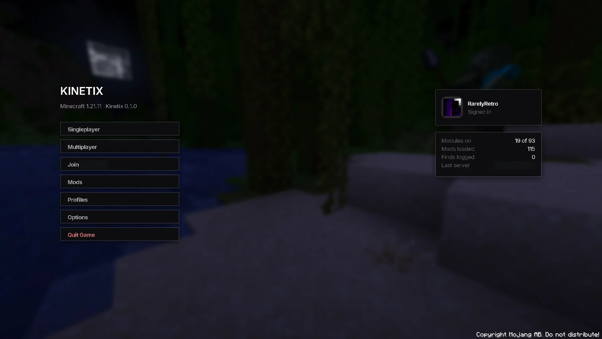 The Kinetix title screen